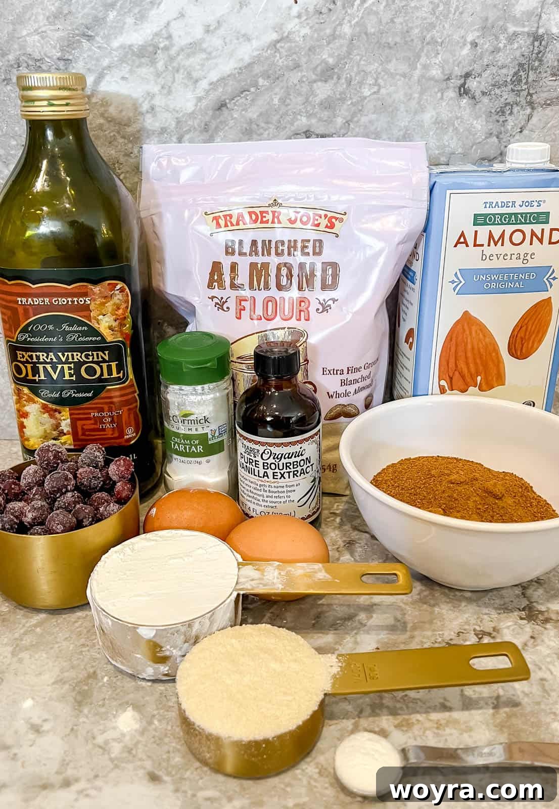 Grain-Free Blueberry Bliss Muffins 4 All the fresh ingredients meticulously arranged for making this wholesome Paleo blueberry muffin recipe.