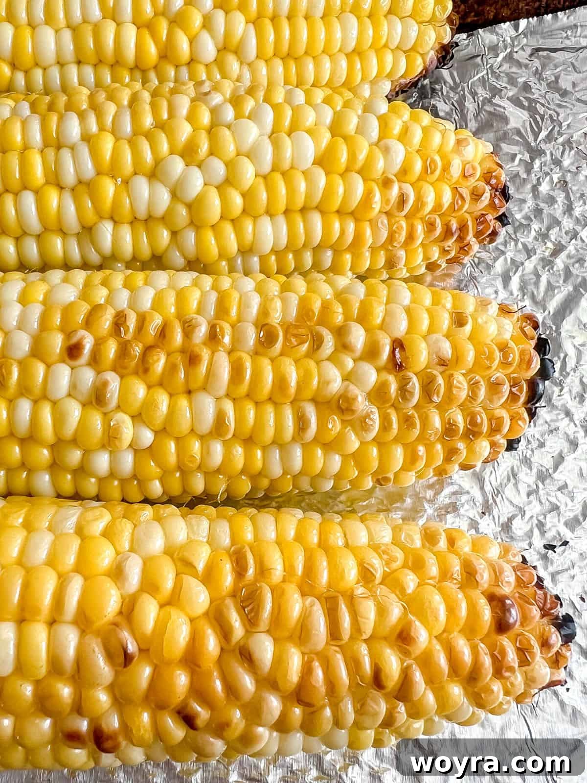 Plant-Based Mexican Street Corn 7 Grilled corn fresh from the oven, showing a slight char.