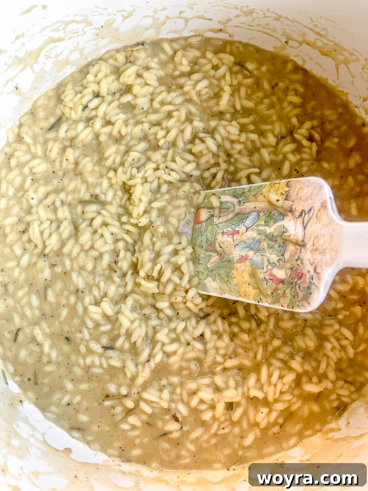 The finished creamy risotto after all the broth has been added.