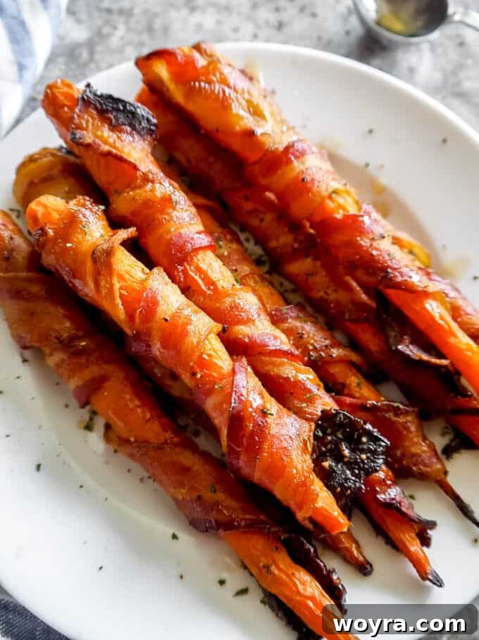 Paleo Gluten Free Maple Bacon Roasted Carrots 4 Fresh ingredients including carrots, bacon, and maple syrup, perfectly arranged for preparation.