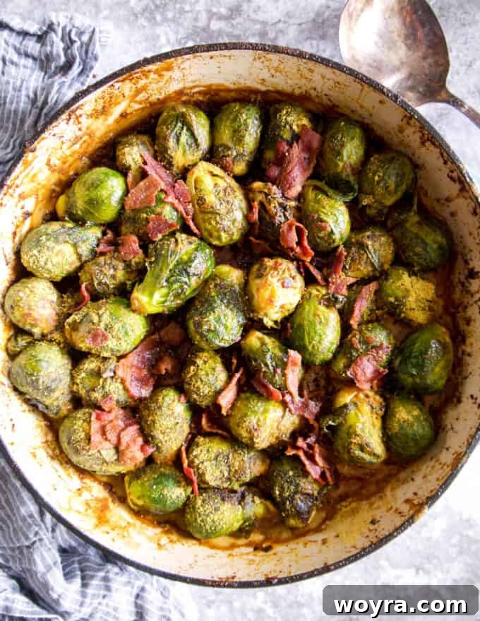 Paleo Whole30 Dairy Free Brussels Sprouts Casserole 10 The fully assembled and baked Paleo Brussels sprouts casserole, bubbly and golden, ready to be served.