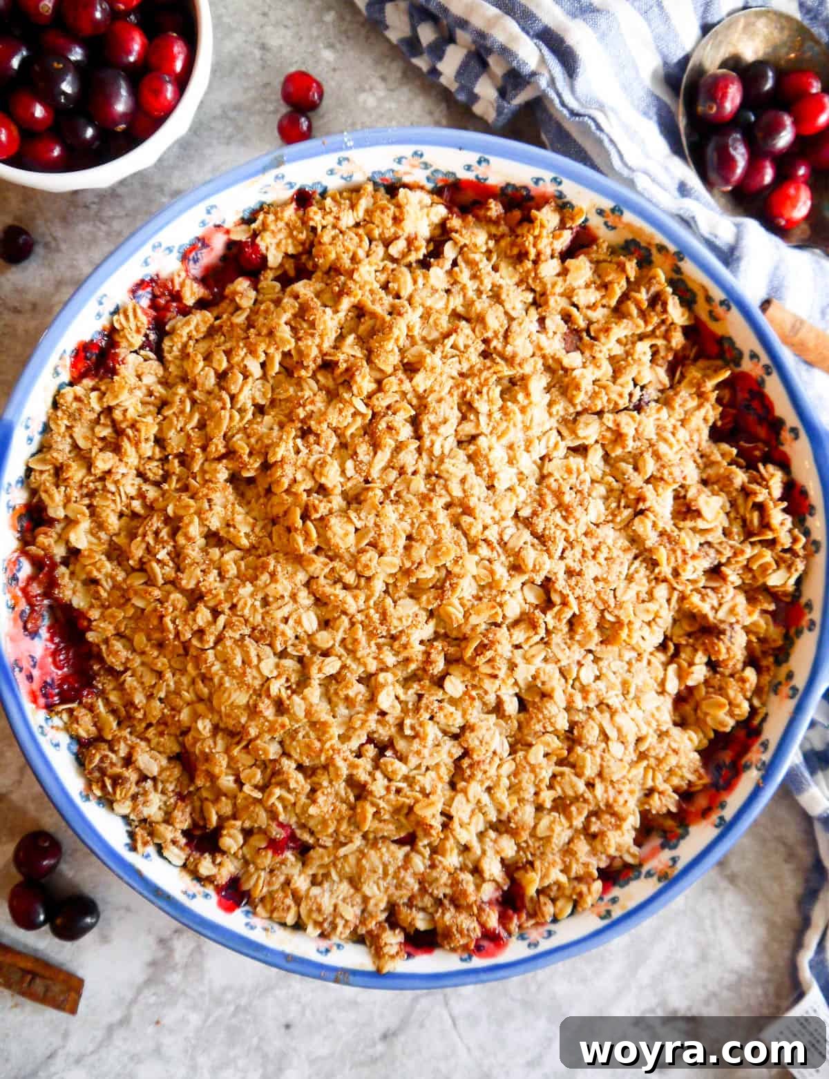 Spiced Pear Cranberry Crumble 8 Freshly baked gluten-free pear crisp, golden and bubbling hot from the oven.