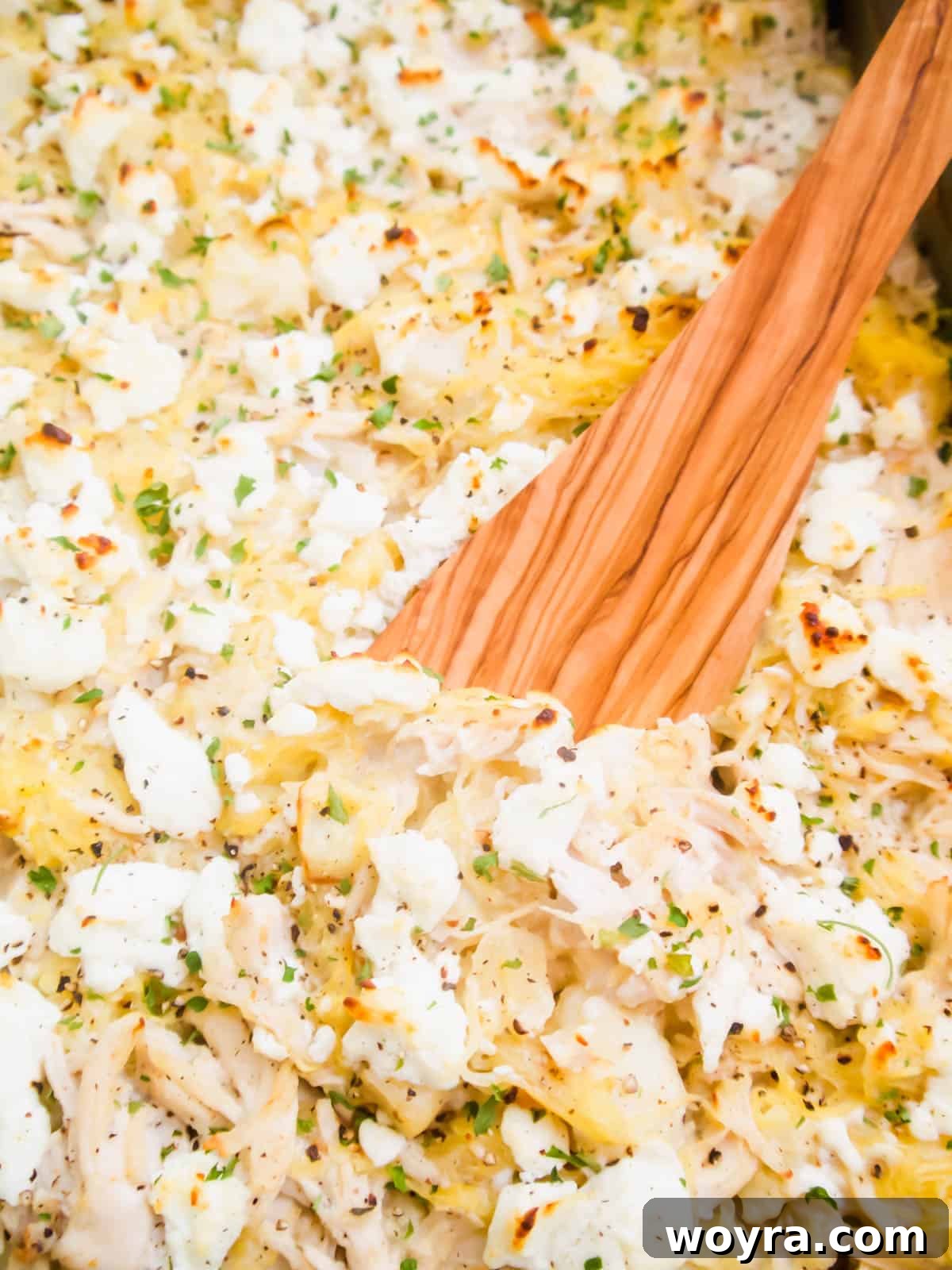 Clean-Eating Chicken Spaghetti Squash Casserole 8 Spaghetti Squash Chicken Casserole after baking.