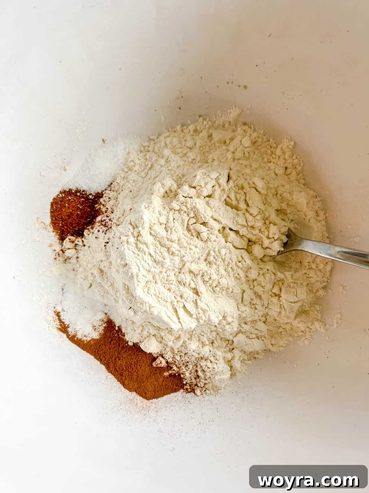 Wholesome Plant-Based Pumpkin Banana Bread 5 Pumpkin banana bread dry ingredients in a bowl, perfectly combined.