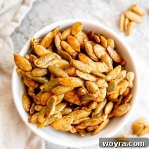 Maple roasted pepitas in a bowl.
