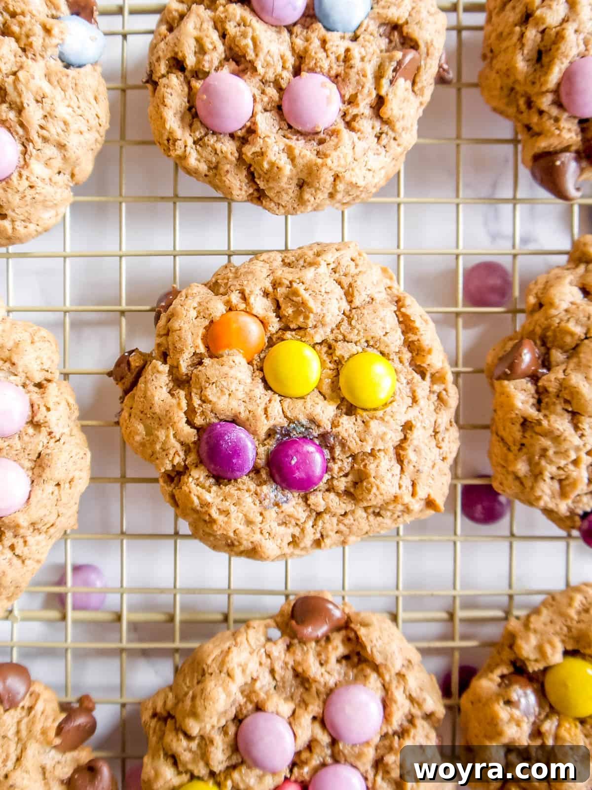 Giant Gluten-Free Flourless Almond Butter Cookies 2 Freshly baked flourless monster cookies cooling on a wire rack, ready to be enjoyed.