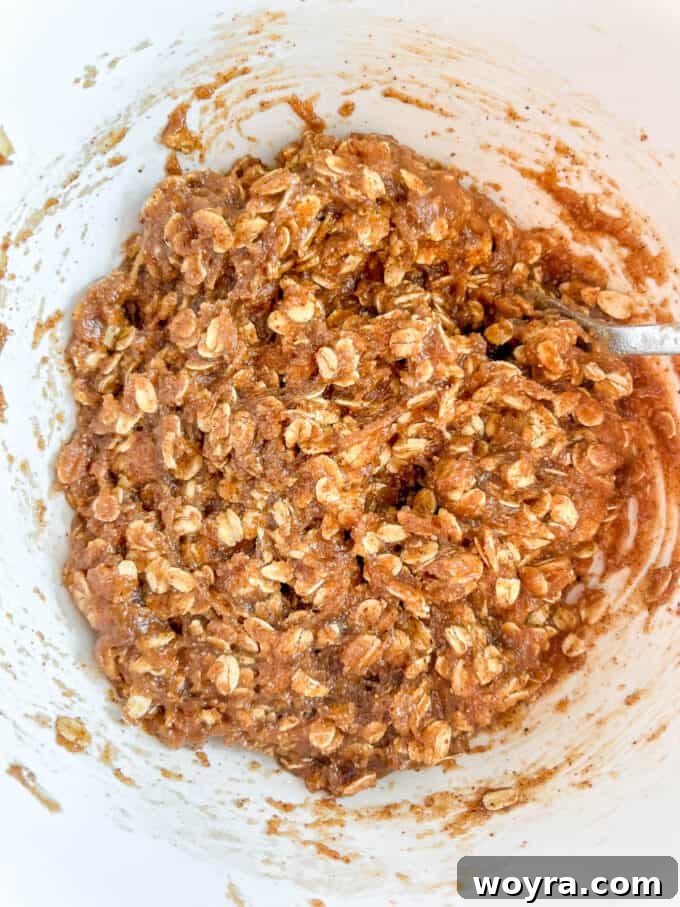 Giant Gluten-Free Flourless Almond Butter Cookies 7 Gluten-free monster cookie batter being formed by mixing wet and dry ingredients.