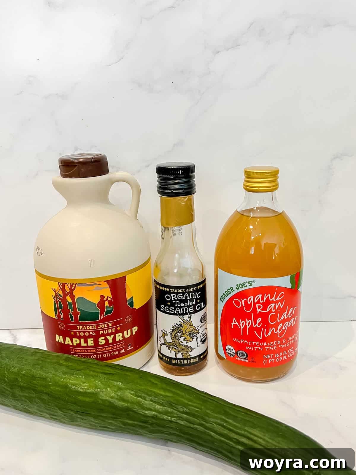 Dynamite Salmon Rice Bowl 5 Ingredients needed for the quick Asian pickled cucumbers: English cucumber, apple cider vinegar, water, maple syrup, sesame oil.