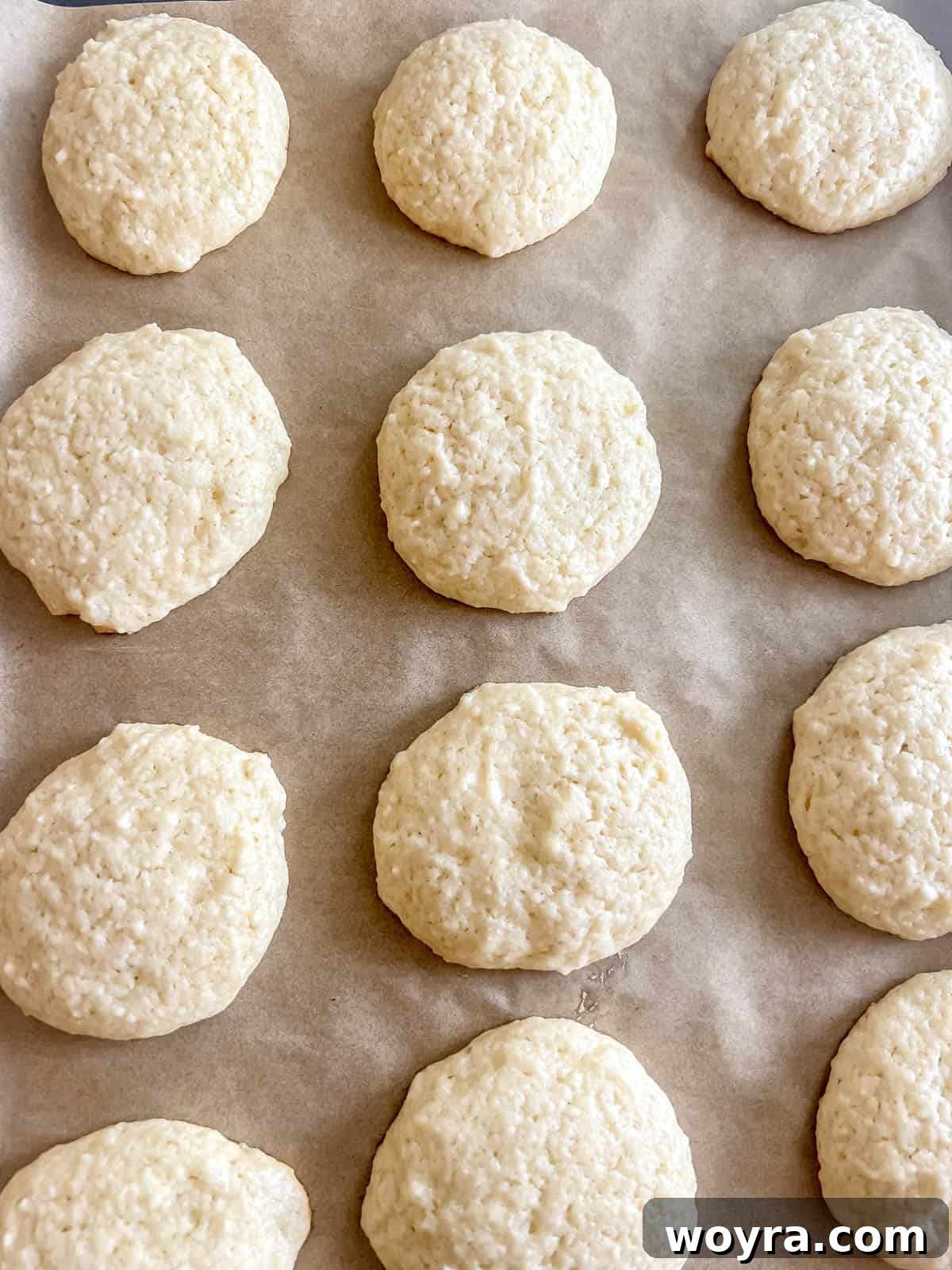 Wholesome Cottage Cheese Cookies 12 Golden-bottomed cottage cheese sugar cookies after baking.