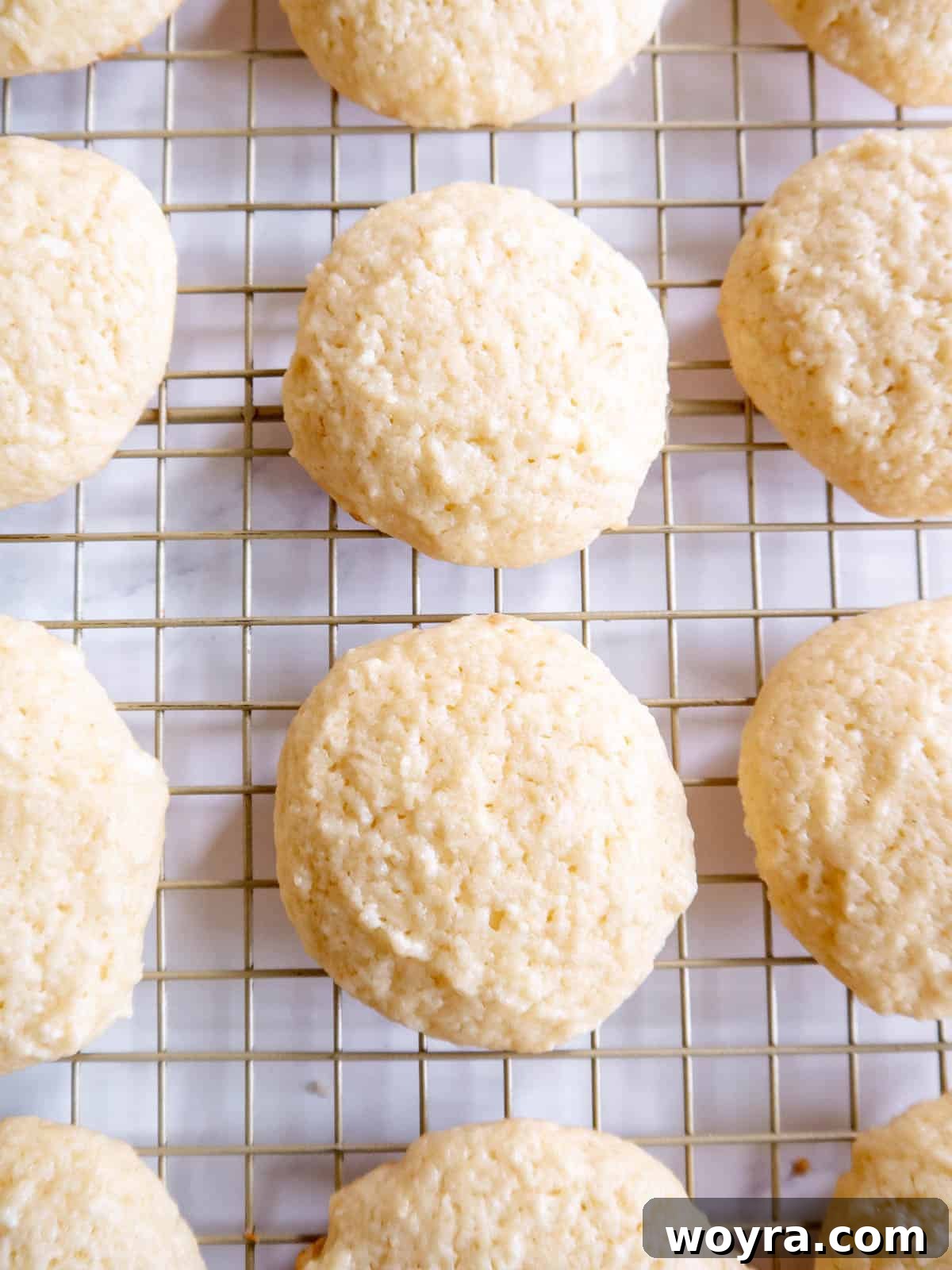 Wholesome Cottage Cheese Cookies 3 Freshly baked cottage cheese cookies cooling on a wire rack.