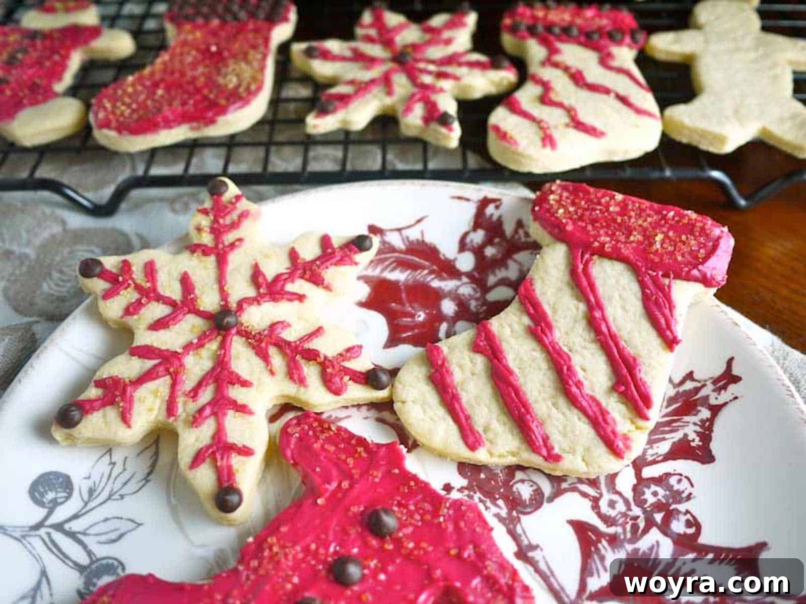 Perfectly Shaped Sable Delights 17 Sable cookies beautifully decorated with vibrant beet coconut oil frosting, showcasing natural coloring.