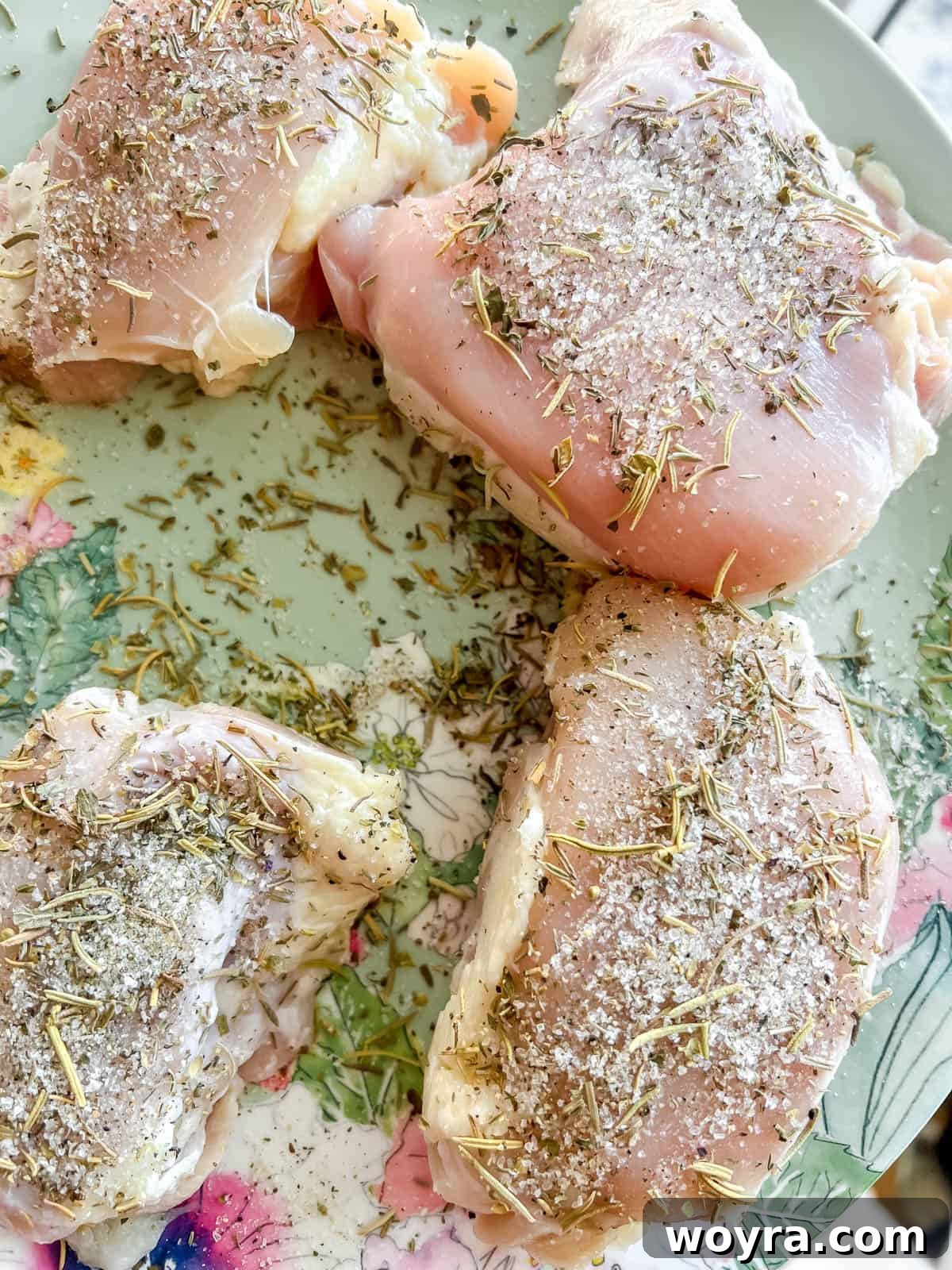 Chicken thighs generously coated with a savory seasoning mixture.