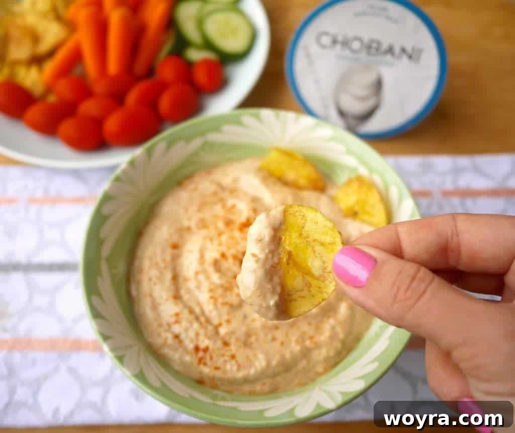 Guilt-Free Copycat Love Dip 2 A top-down view of Healthy Copycat Love Dip in a white bowl, ready to be served. It's a gluten-free and grain-free option.