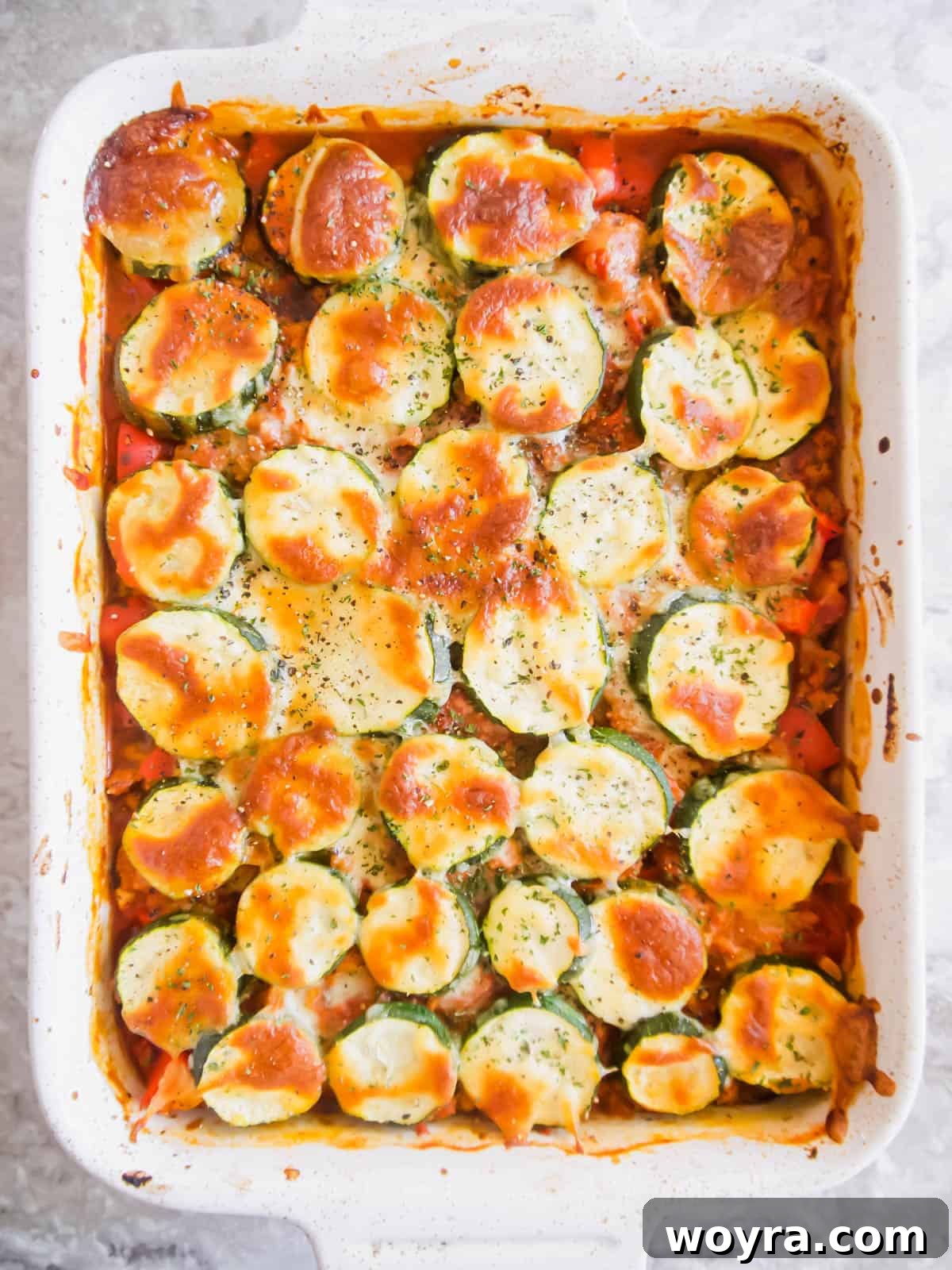 Summer Harvest Turkey Casserole 9 The fully assembled casserole topped with cheese, freshly baked to a golden brown perfection.