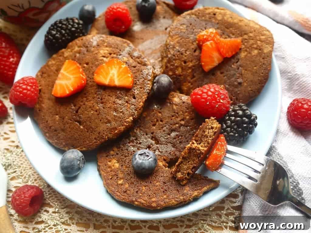 Decadent Paleo Chocolate Pancakes 5 Ingredients for Chocolatey Cocoa Paleo Pancakes laid out on a kitchen counter, ready for mixing