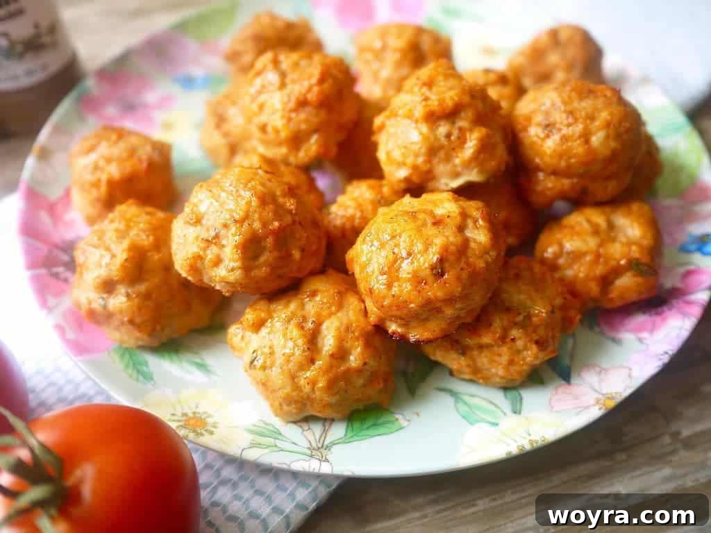 Paleo Chicken Taco Poppers 2 Delicious Paleo Chicken Taco Meatballs, perfect for a high-protein, gluten-free meal or snack. Courtesy of Perchance to Cook.