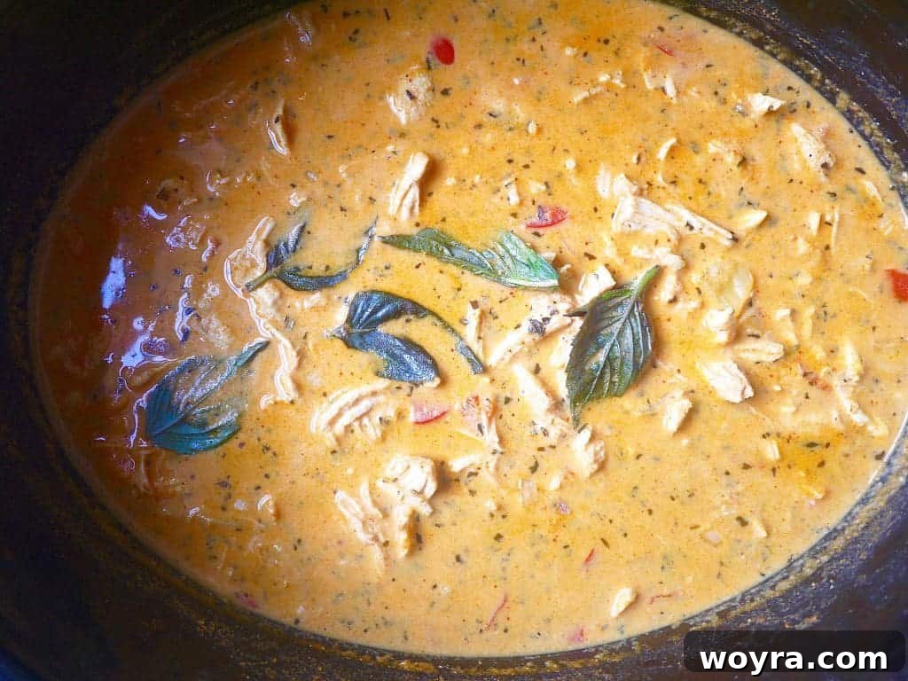 Red Coconut Curry Pulled Chicken with fresh herbs.