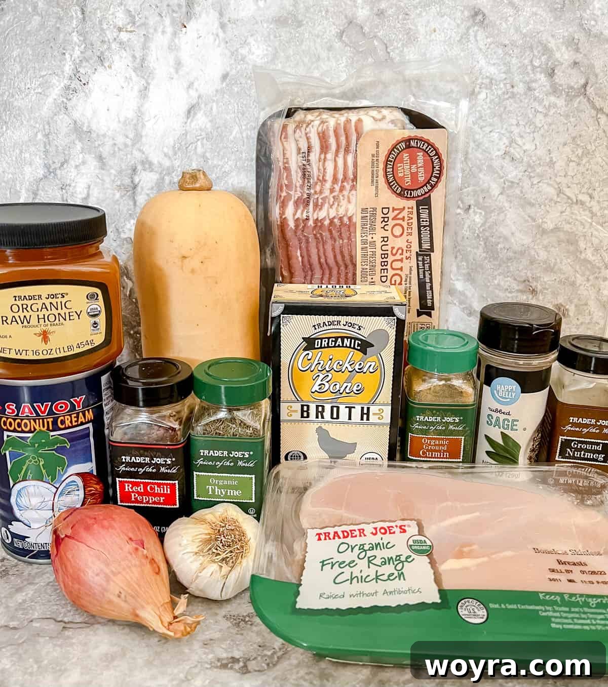 Golden Butternut Chicken Comfort 3 Ingredients needed to make butternut squash and chicken soup.
