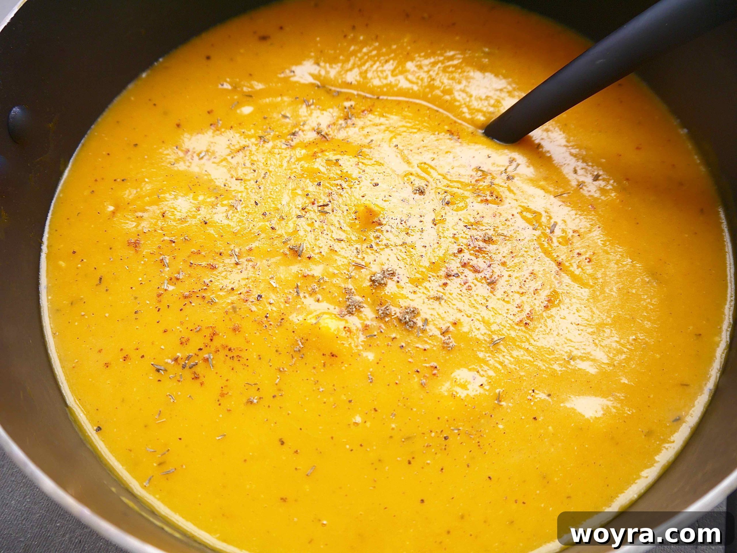 Golden Butternut Chicken Comfort 7 Butternut squash mixed with an immersion blender.