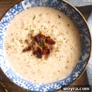 Paleo Cauliflower, Bacon, and Chestnut Soup (GF) by Perchance to Cook
