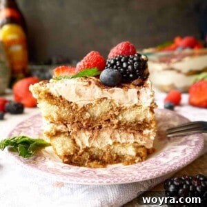 Healthier Coconut Cream Tiramisu, garnished beautifully.