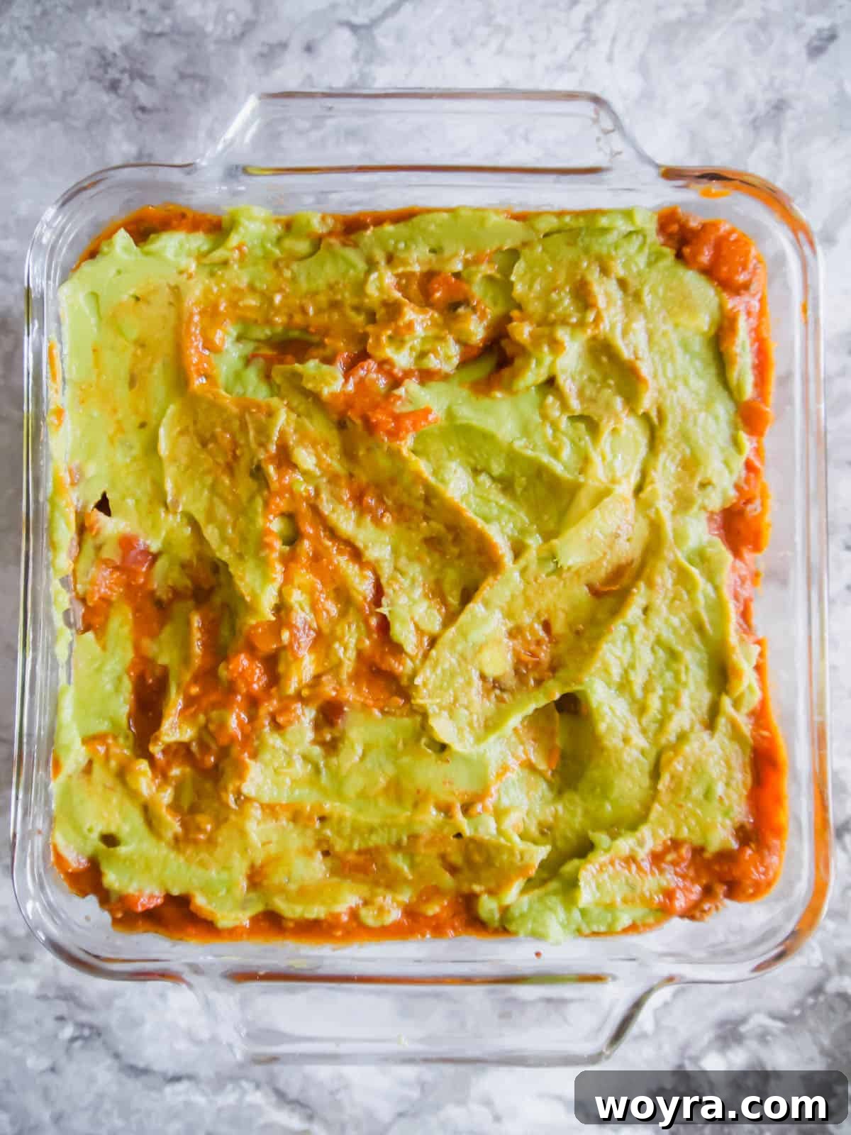 Ultimate Dairy-Free 7 Layer Turkey Taco Dip 10 Guacamole layer added on top of the salsa.