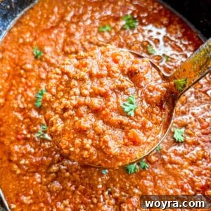 Spaghetti Sauce with Ground Beef in a slow cooker.