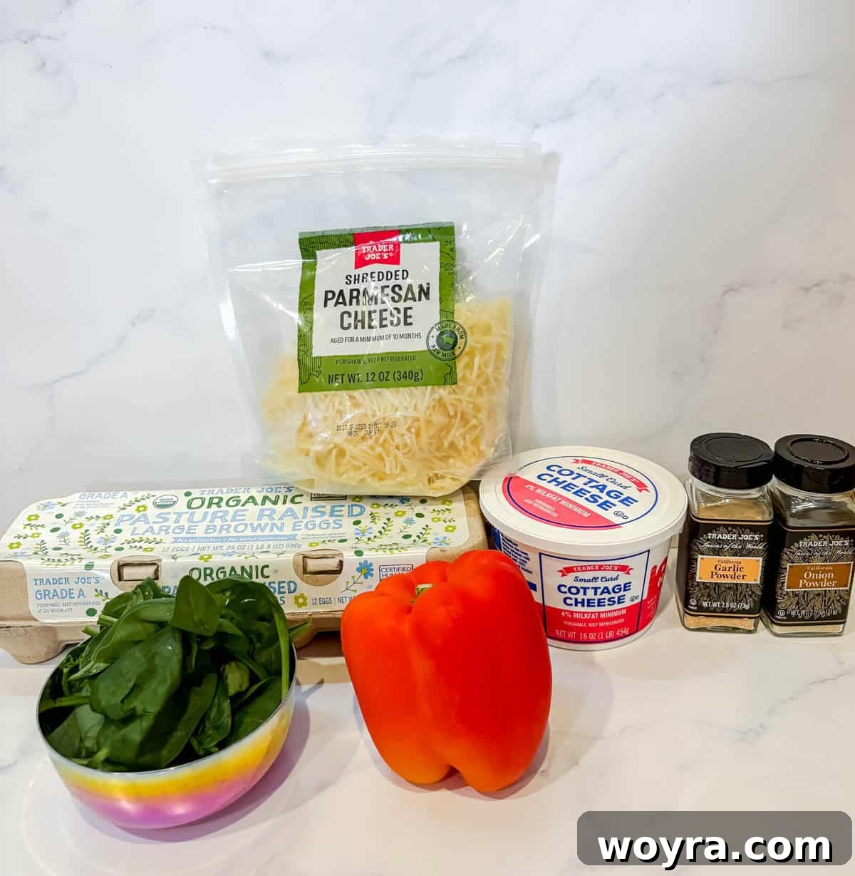 High-Protein Cottage Cheese Egg Bites with Spinach & Pepper 3 Ingredients needed to make high protein egg bites.